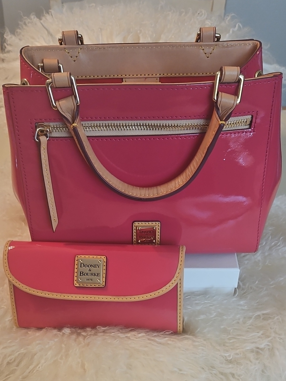Dooney & Bourke Pink Patent Leather Satchel with Matching Wallet